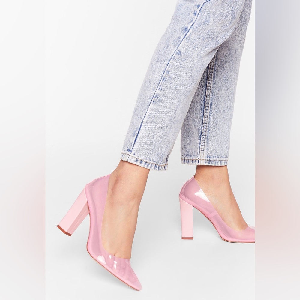 Nasty Gal Clear Almond Block Court Heels